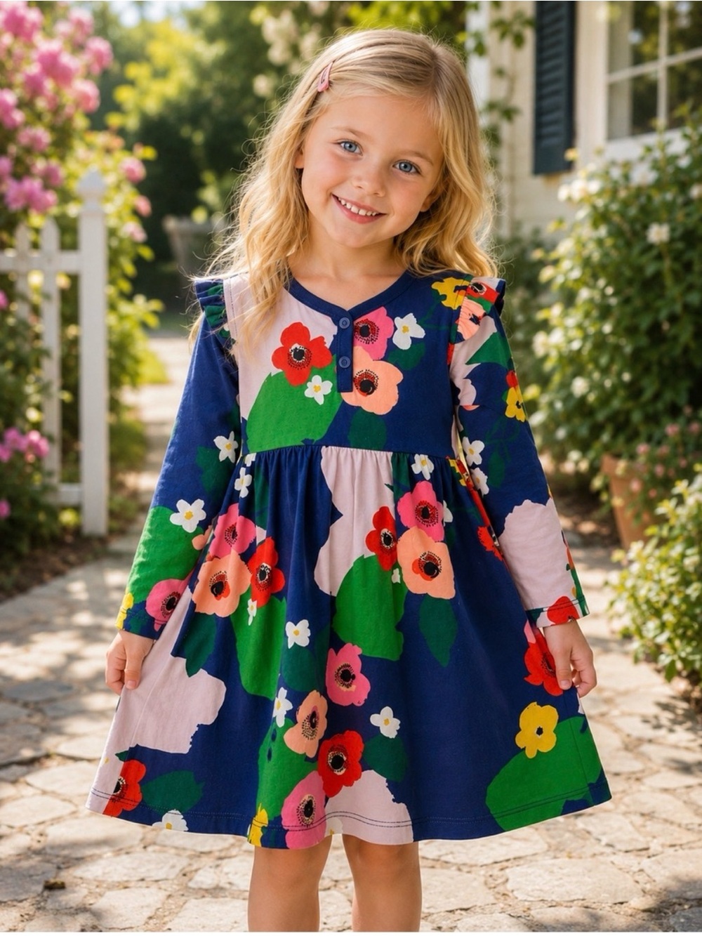🌸 Tea Collection Girls Navy Floral Long Sleeve Dress | Size 2 🌸